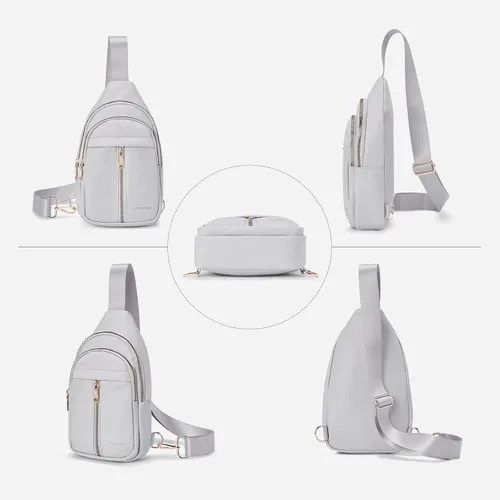 Miniatura 6 de WESTBRONCO Riñonera pequeña de nailon para mujer, ligera, de gran capacidad, Gris claro
