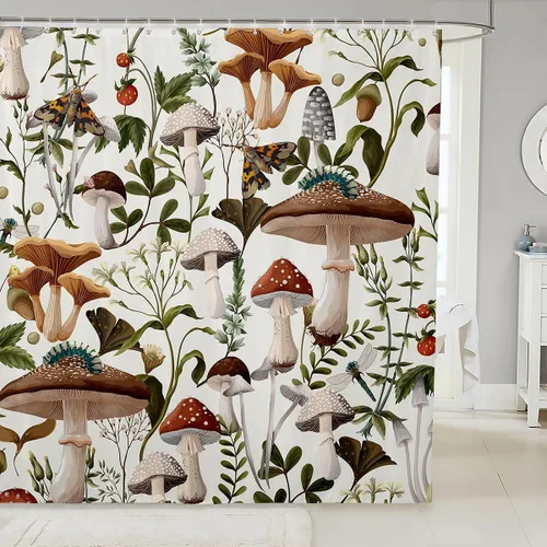 Miniatura 38 de Castle Fairy Cortinas de ducha con hojas de ginkgo, cortina de baño botánica de naturaleza verde, tela de plantas de acuarela, juego de decoración