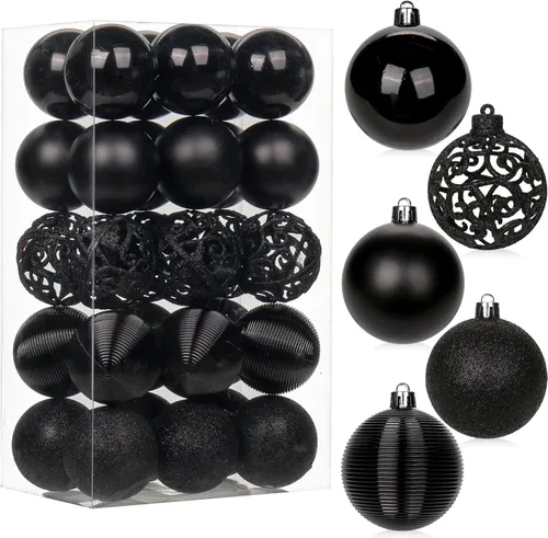 Miniatura 57 de 30 piezas de adornos de bola de árbol de Navidad irrompibles negros para decoración navideña