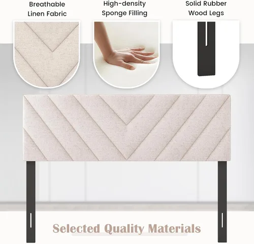 Miniatura 7 de KOMFOTT - Cabecera tapizada en tela de lino para cama tamaño Full/Queen, cabecera rectangular con patas de madera maciza y ancho ajustable, cabecera