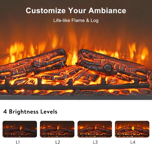 Miniatura 4 de Inserto de chimenea eléctrica de 26 pulgadas, brillo ajustable de 4 llamas, calentador de chimenea con control remoto, temporizador de 8 horas