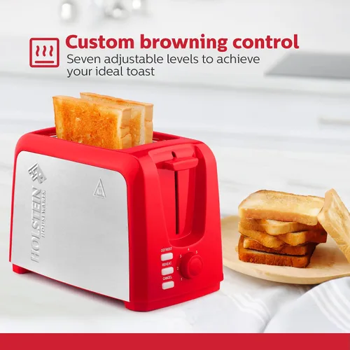Miniatura 2 de Holstein Housewares Tostadora de 2 rebanadas con 7 ajustes de tostado, ranuras extra anchas, recalentamiento, descongelación, cancelación