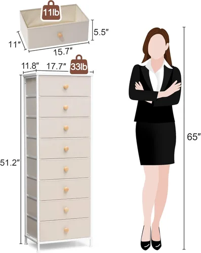 Miniatura 3 de Crestlive Products Cómoda Alta, Torre de Almacenamiento de Tela de 8 Cajones, Cajoneras - Unidad Organizadora Vertical para Dormitorio, Pasillo