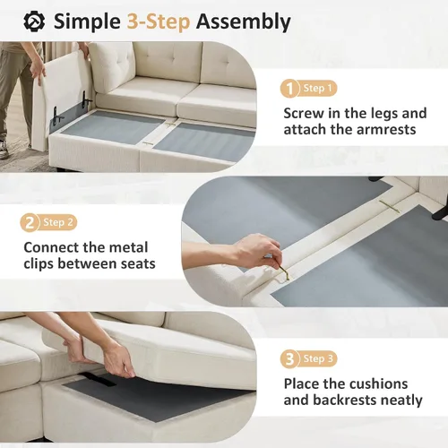 Miniatura 7 de VANOMi - Sofás seccionales de 6 plazas para sala de estar, sofá modular convertible de 118" en forma de nube, cómodos sofás de chenilla y sofás