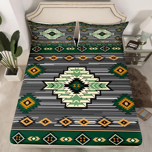 Miniatura 28 de Homewish Western Fitted Sheets Twin Size (No Flat),Retro Country Tribal Bedding Set 2Pcs,Kids Girls Boys Room Decor,Southwest Aztec Stripes Bed