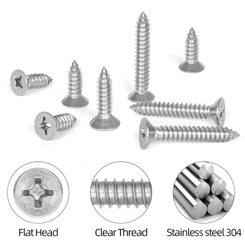 Miniatura 3 de Mellewell Tornillos para chapa metálica de cabeza plana #14 x 3 (disponibles de 5/8 a 3 pulgadas), tornillos para madera, acero inoxidable 304 18-8