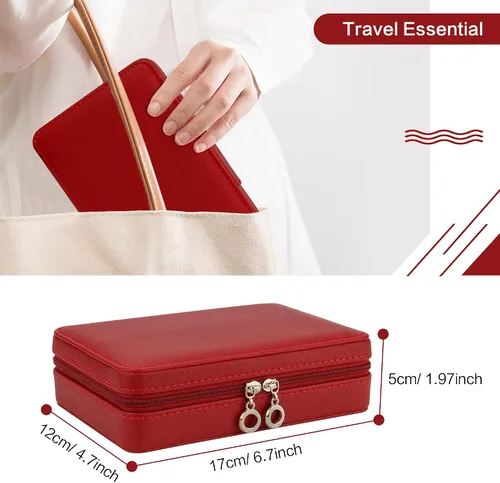 Miniatura 5 de DesignSter Joyero pequeño Estuche de joyería de viaje de piel sintética, organizador de joyas para collar, aretes, anillos, regalos para niñas