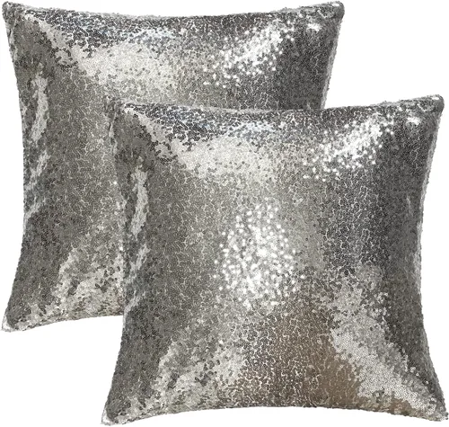 Miniatura 15 de iMaylex Juego de 2 fundas de almohada decorativas cuadradas brillantes con lentejuelas para Pascua, fiesta lumbar, otoño, boda, Navidad, Año Nuevo