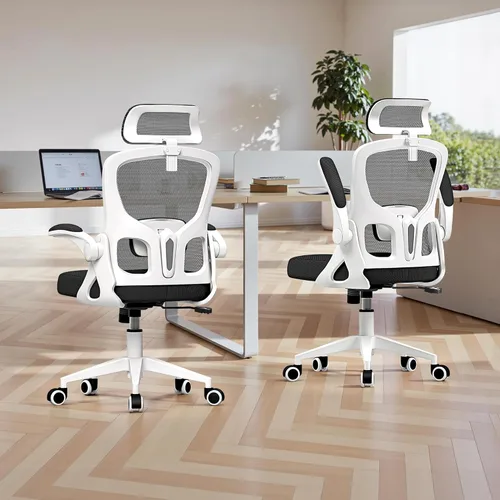 Miniatura 8 de Silla de oficina ergonómica, silla de escritorio de malla con reposacabezas ajustable y soporte lumbar, silla de computadora con ruedas con Blanco