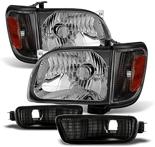 AKKON - Para faros delanteros negros 01-04 Toyota Tacoma Pickup Truck Faros delanteros + Luces de señal de esquina Juego de 4 piezas