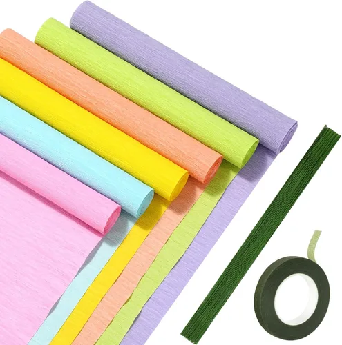 Miniatura 18 de Gersoniel 57 piezas de papel crepé de flores de bricolaje, 6 rollos de hojas de papel crepé de 1.58 onzas, 50 piezas de alambre de hierro floral