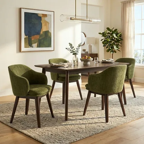 Miniatura 11 de KISLOT Juego de 2 sillas de comedor de madera, tapizadas de tela, modernas, con respaldo de barril y cojín grueso de doble capa para sala de estar