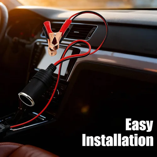 Miniatura 6 de 2 enchufes para encendedor de cigarrillos, 13.78 pulgadas, enchufe hembra de 12 V, cable de extensión con clips de cocodrilo, universal