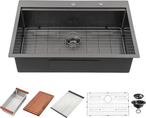 Miniatura 19 de Fregadero de cocina para exteriores, 21 x 20 pulgadas, fregadero de barra para exteriores, fregaderos de cocina de acero inoxidable de montaje