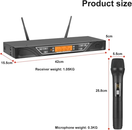 Miniatura 9 de NG-9 UHF Sistema de micrófono inalámbrico dual con 2 micrófonos dinámicos de mano, antiinterferencias de grado profesional, micrófono de dos manos