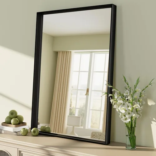 Miniatura 93 de Paquete de 2 espejos de baño con marco de metal negro de 22 x 30 pulgadas, espejo rectangular redondeado negro mate, antioxidante, se cuelga