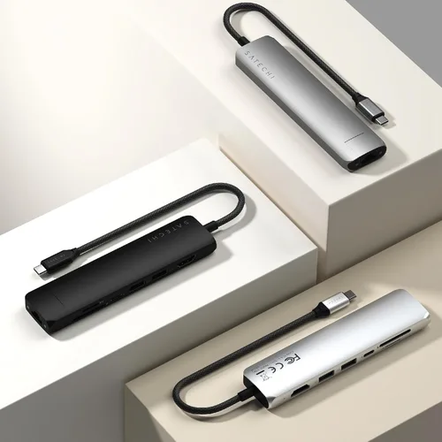 Miniatura 9 de Satechi Adaptador multipuerto USB C 7 en 1 con Ethernet, HDMI 4K a 60Hz, carga PD de 100 W, 2 puertos de datos USB-A, lectores de tarjetas Micro/SD