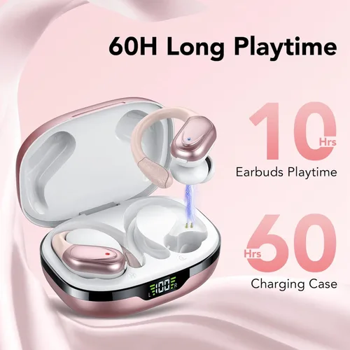 Miniatura 3 de Auriculares inalámbricos Bluetooth 5.3, 60 horas de reproducción con pantalla digital, auriculares deportivos inalámbricos con gancho para la oreja