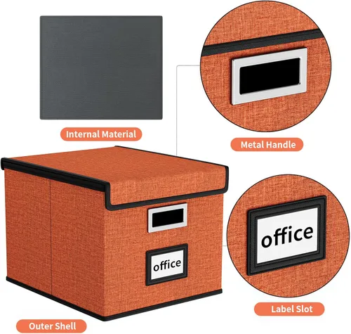 Miniatura 4 de Caja organizadora de archivos con tapa, organizador de carpetas de archivos plegable para almacenamiento de documentos de oficina, caja de archivos