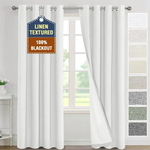Miniatura 35 de H.VERSAILTEX - Cortinas 100% opacas con aislamiento térmico, texturizadas, de lino, con bloqueo de calor y luz completa, p/sala de estar y Roble
