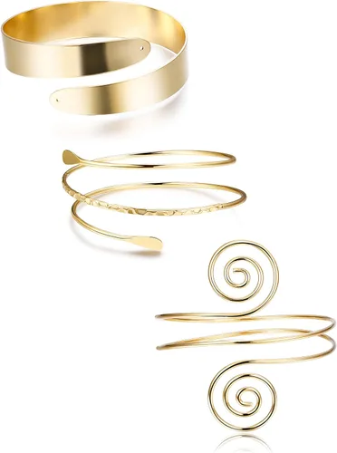 FUNRUN JEWELRY Brazalete para la parte superior del brazo para mujer, brazalete dorado para el brazo, pulseras ajustables, espiral, brazalete,