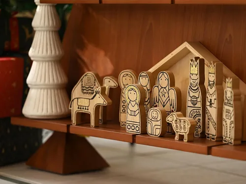 Miniatura 7 de WONDROUS' DECO Juego de Belén de madera, 12 piezas de escena de mesa de Navidad, 7 pulgadas de alto, pequeño adorno de pesebre para decoración