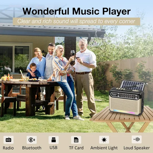 Miniatura 2 de G Keni Radio solar portátil AM FM SW con batería recargable, radio Bluetooth de onda corta, recepción fuerte, entrada de tarjeta USB/TF, panel