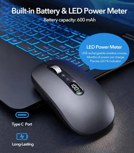 Miniatura 5 de Ratón inalámbrico AI con grabadora de voz y audio, mouse Bluetooth inalámbrico para MacBook/PC/portátil, diseño silencioso, USB-C recargable de 2.4