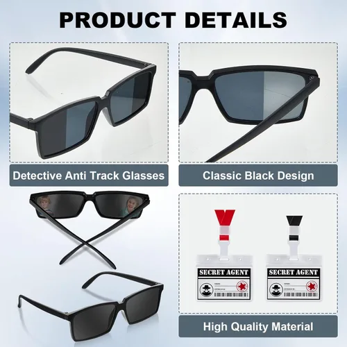 Miniatura 3 de Umigy 24 etiquetas de nombre de agente secreto y lentes de sol para ver detrás de ti, insignia de agente secreto, lentes de sol para espejo