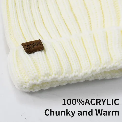 Miniatura 4 de ZOORON Gorro de punto de invierno para mujer con pompón de piel sintética, gorro de punto cálido para mujer