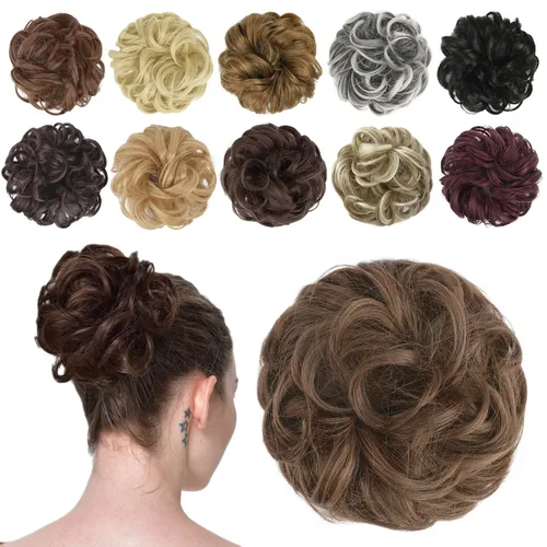 Miniatura 33 de FESHFEN Pieza de Cabello de Moño Desordenado - Extensiones Elásticas Onduladas Rizadas de Moño Scrunchies Sintético Chignon Postizos para Mujeres