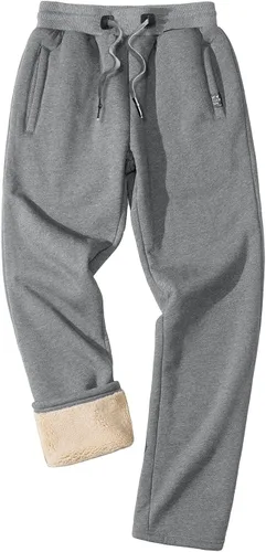 FASKUNOIE Pantalones de forro polar de invierno para hombre, pesados y cálidos, con forro de sherpa, pantalones deportivos para correr con bolsillos