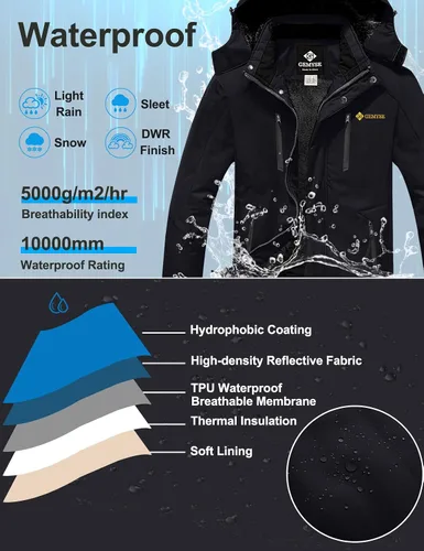 Miniatura 5 de GEMYSE Chaqueta de esquí impermeable para hombre, con aislamiento de invierno, resistente al viento, con capucha, Nieve