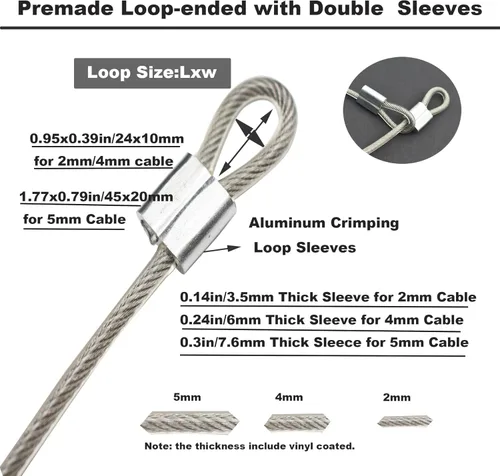 Miniatura 4 de 5 piezas de cable de acero inoxidable recubierto de vinilo de 4 mm, 24 pulgadas con asas, cordón de cuerda de alambre corto, candado de seguridad