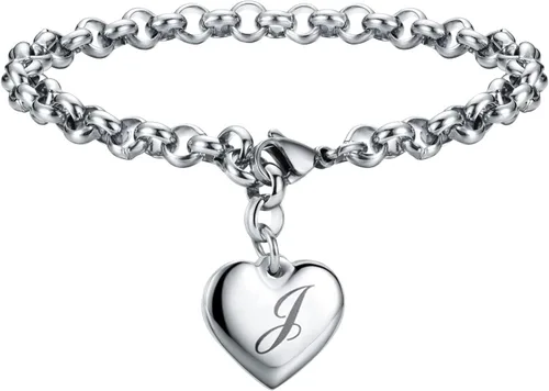 Pulseras de acero inoxidable y dije en forma de corazón con inicial, 26 letras del alfabeto para mujer, regalos para el Día del Amor y la Amistad