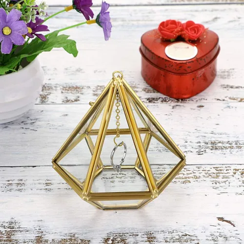 Miniatura 2 de Hipiwe Soporte de exhibición para anillos de joyería, soporte para anillos de cristal, caja de joyería geométrica para anillos de boda, caja