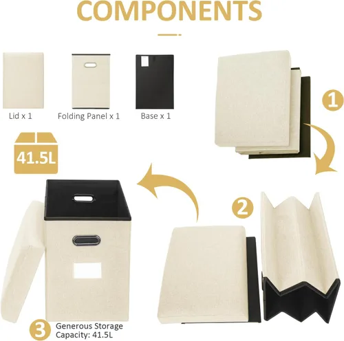 Miniatura 5 de Otomana alta con almacenamiento plegable de tela, otomana plegable pequeña y delgada con tapa y manijas para habitación, reposapiés, taburete