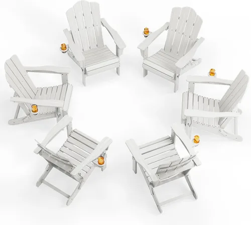 Miniatura 28 de KINGYES Silla plegable Adirondack, sillas de patio HDPE para todo clima, silla de césped con textura de madera para junto a la piscina, patio Aruba