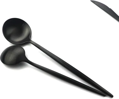 Miniatura 6 de Juego de cubiertos de acero inoxidable 18/10 con mango negro mate de 6 piezas, juego de cubiertos negros, juego de utensilios para el hogar