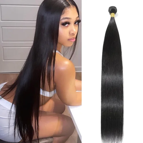 Miniatura 17 de Extensiones de cabello humano lacio tipo afro, 12 meses de vida útil de 10, 12 y 14 pulgadas, paquetes de cabello lacio brasileño Yaki 100% sin