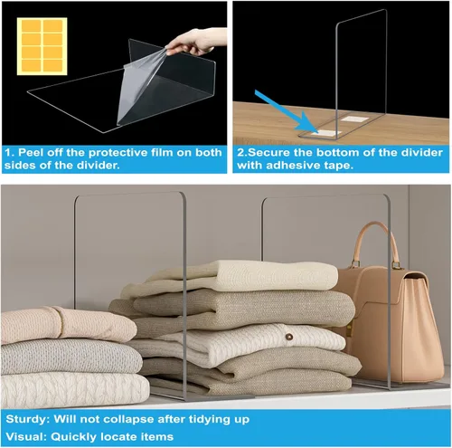 Miniatura 4 de OKPOW Separadores de Estantes Organizador de Armario - 12" de Alto X 11.8" de Profundidad Acrílico Transparente Resistente Separador para Ropa