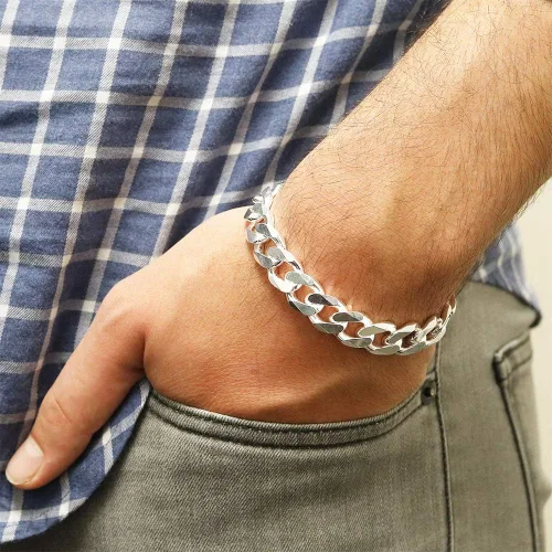 Miniatura 2 de ARGENTO REALE Pulsera de plata de ley 925 con eslabones cubanos macizos para hombre, 0.256 in, 0.295 in, 0.315 in, 0.354 in, 0.433 in, 0.512 in