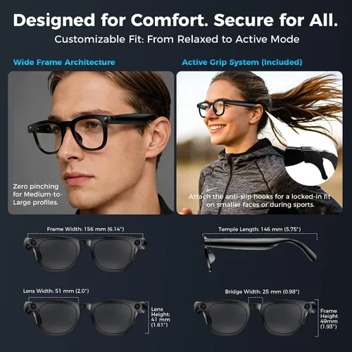 Miniatura 9 de EarlySincere Gafas inteligentes con cámara POV 4K de 8 MP, video HD, asistente de visión AI, transcriptor de traducción y voz, audio de oído
