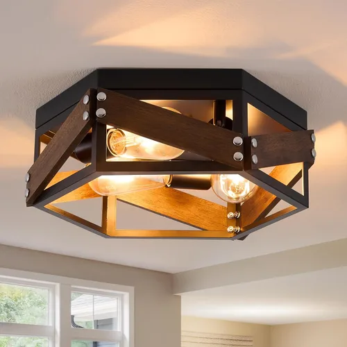 Miniatura 11 de XSDeTu Paquete de 2 Luces de Techo Semiempotradas Estilo Granja, Accesorio de Luz Industrial Negra para Pasillo, Pequeña Jaula de Metal Pegada al