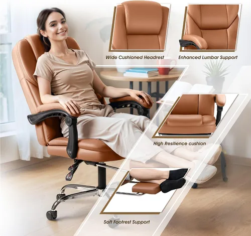 Miniatura 5 de Furmax Silla de oficina ejecutiva con reposapiés, silla de oficina grande y alta, sillas ergonómicas de escritorio de oficina en casa, silla Marrón