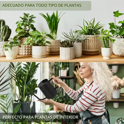Miniatura 4 de GUKJOB Regadera para plantas, regadera de metal de 35 onzas, de acero inoxidable para plantas de interior con pico curvo largo, pequeño bonsái, Negro