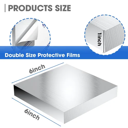 Miniatura 2 de Placa de hoja de aluminio de 1 pulgada de grosor, placas de aluminio resistentes de 6 x 6 pulgadas con película protectora, placa de panel plano