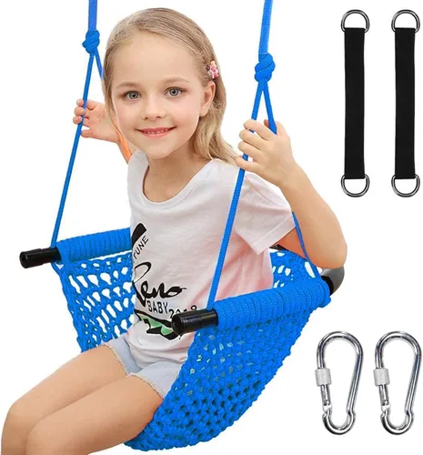 Miniatura 13 de Hi-Na columpio de árbol para niños, asiento de columpio de cuerda ajustable para niños pequeños con ganchos y correas, capacidad de 199.58 kg