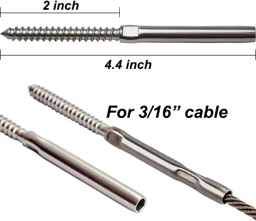 Miniatura 2 de 3/16 T316 - Juego de herramientas de barandilla de cable de acero inoxidable, kit de sistema, para postes de madera, tornillos de retardo