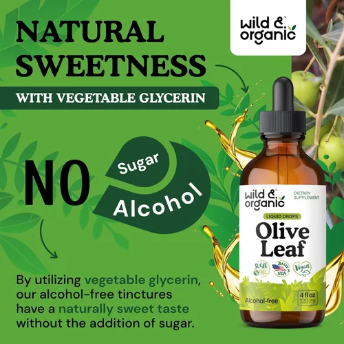 Miniatura 6 de Wild & Organic Extracto líquido de hoja de olivo, suplemento de hoja de olivo para apoyo inmunológico, gotas líquidas de oleuropeína, tintura